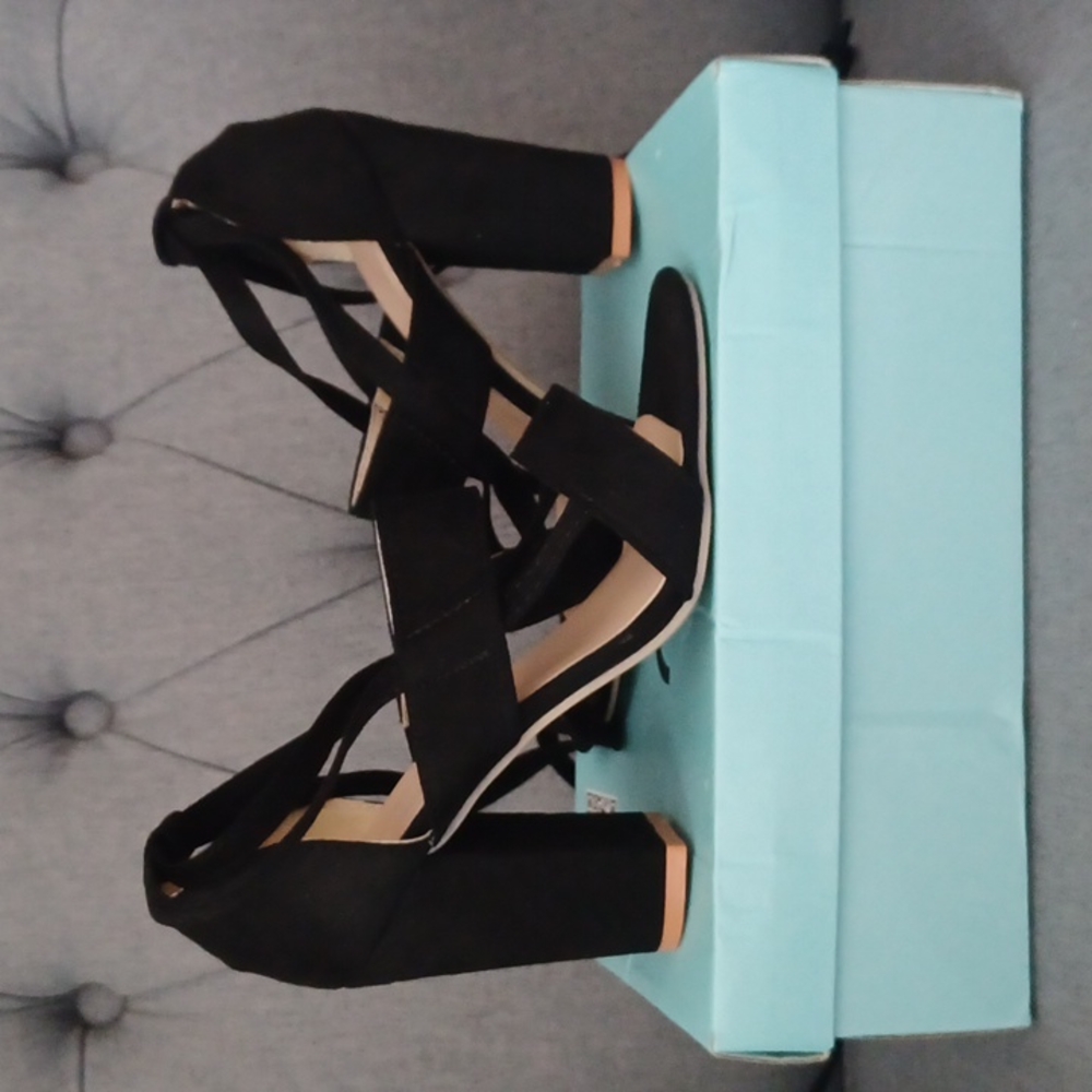 Black lace up heel sandals